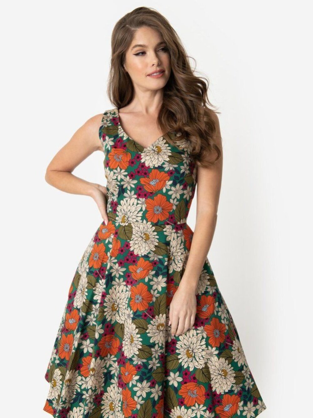Eva Rose Floral Fit & Flare Dress | Size S | Pockets | Unique Vintage